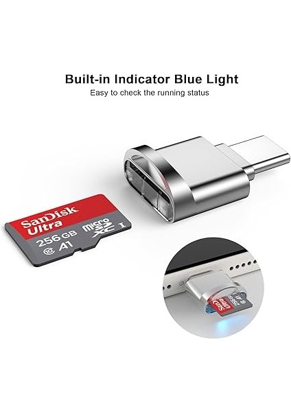 16 Micro Sd Kart Okuyucu Adaptörü,usb Tip C - Micro Sd/tf Kart Okuyucu Görüntüleyici Mikro Sd Kart Adaptörü iPhone 15/15 Plus/15 Pro/15 Pro Max ile Uyumlu, Ipad,samsung (Gri) modelleri