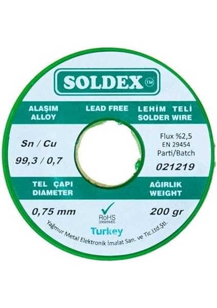 0.75 mm 200 G Kurşunsuz Lehim Teli (%99,3 Sn /%0,7 Cu) modelleri