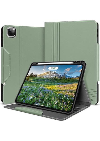 Holımet Kılıf Için iPad Pro 12.9 (6. Nesil) 2022/2021/2020/2018 Için Kalem Tutuculu 2. Nesil Kalem Şarj Fonksiyonunu Destekler, Otomatik Uyku/uyandırma ve Ayakta Durma Fonksiyonlu Akıllı Kılıf - Yeşil