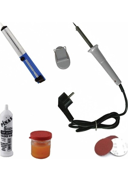 30W Kalem Havya Seti Lehim Makinası Pompa Pasta Zımpara Lehim Standı 6 Parçalı Set