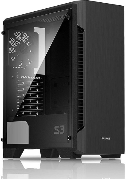 S3 Tg - Atx Mid Tower Bilgisayar Pc Kasası - Temperli Cam Yan Panel - 3 x 120 mm Kasa Fanı Önceden Takılmış, Siyah