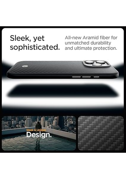 iPhone 16 Pro Max ile Uyumlu Magsafe Kılıf Enzo Aramid Hava Kanalı Teknolojisi Askeri Sınıf Koruma Magfit Black Natural Dokulu Yüzey Kapak - ACS08501 fırsatları