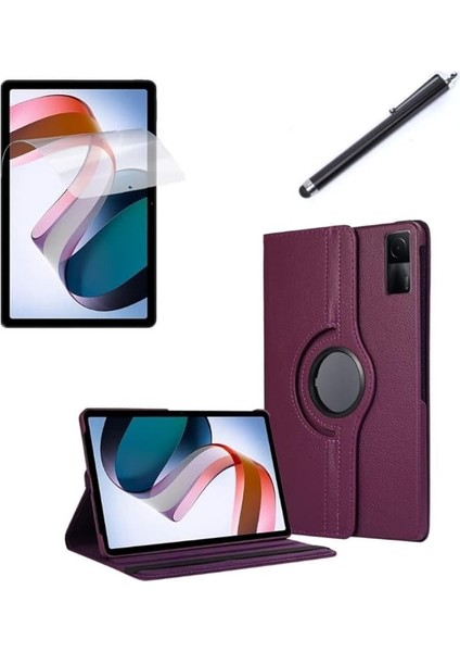 Redmi Pad Se 11INÇ ile Uyumlu Kılıf Dönen Tablet Kilifi Ekran Koruyucu+Kalem Mor