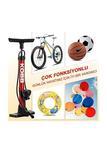 KB3848 87 Psı Analog Basınç Göstergeli Taşınabilir El Pompası, Kırmızı/siyah modelleri