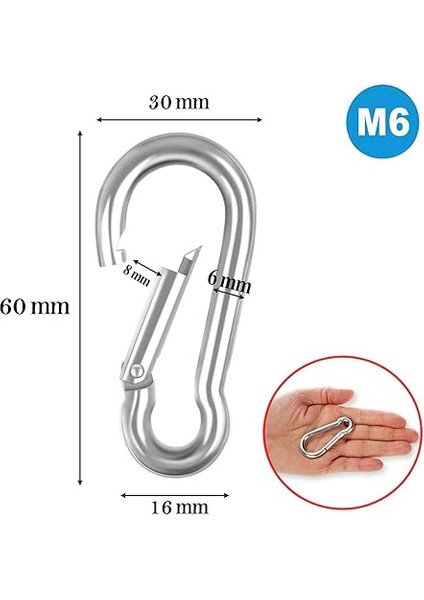 Karabina 6 mm Yaylı Kanca Paslanmaz Çelik Kilit Olta Dağcılık Kamp Malzemeleri Salıncak Anahtar Askı Kilidi 5 Adet fiyatları