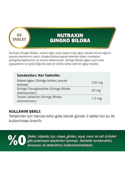 Herbal Ginkgo Biloba+ 120 Mg 60 Tablet Takviye Edici Gıda fiyatları