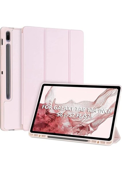 Galaxy Tab S7 Fe / S7 Plus S8 Plus 12.4" ile Uyumlu Kılıf Kalem Bölmeli Smart Case X800 T730 T970 Rose Gold