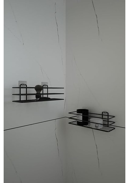 Banyo Yapışkanlı Siyah 2 Adet Tek Katlı Düz Şampuanlık Tş01, Delmeye Son, Matkap Vida Yok fırsatları