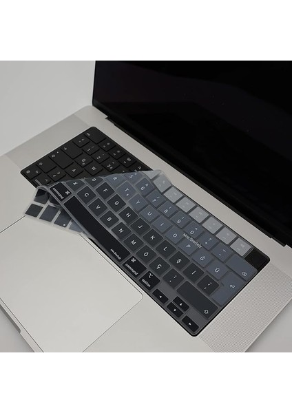 MacBook Klavye Koruyucu Türkçe Q Silikon Ombre Ince Kaymaz Yıkanabilir Air 13.6 Inç 15.3 Inç Pro 14 Inç 16 Inç M2 M3 M4 Uyumlu A3113 A3114 A3112 A3401 A3185 A3403 A3186 A2918 Siyah Gri