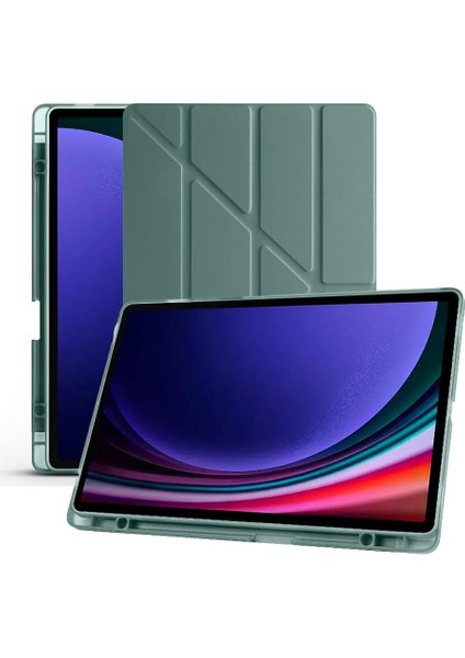 Galaxy Tab S9 Plus X810 / S9 Fe Plus X610 12.4 Inç Uyumlu Akıllı Tablet Kılıfı – Katlanabilir Kapaklı, Kalemlikli, Stand Fonksiyonlu, Smart Cover Otomatik Uyandırma (Koyu Yeşil)