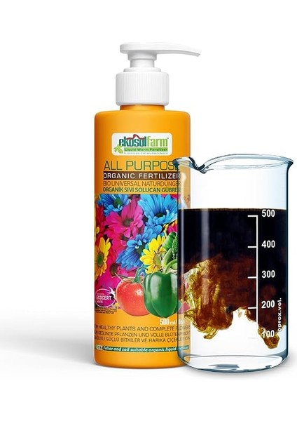 Sıvı Solucan Gübresi, Ev Bitkileri, Çiçekli Bitkiler, Meyve ve Sebzeler Için Üniversal Organik Sıvı Gübre Organik Sertifikalı, 500 ml fiyatları