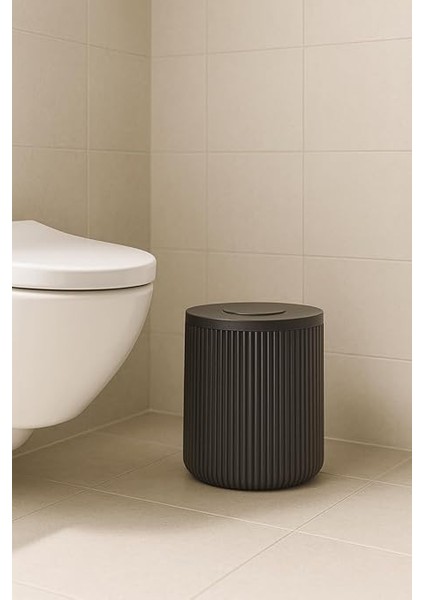 Serisi Antrasit/gri Akrilik Çöp Kovası – Silindir, 5 Litre, 25CM, Kolay Temizlenir - 3372