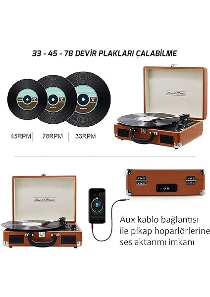 Master T310CH Şarj Özellikli Pikap - 33, 45, 78 (T310CH Kahverengi) modelleri