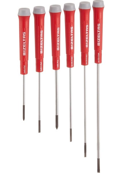 4500008106 Elektronikçi Tip Klemens Tornavidalar, 6'lı, Krom Vanadyum Çelik, Kırmızı