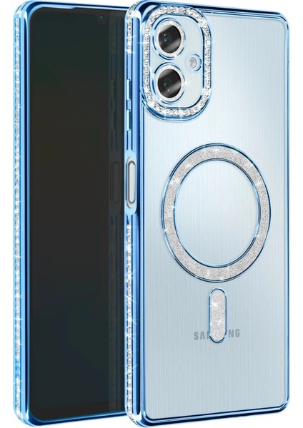 Samsung Galaxy A06 Uyumlu Kılıf Simli Magsafe Şarj Destekli Kamera Lens Korumalı Parıltılı Şık Kapak
