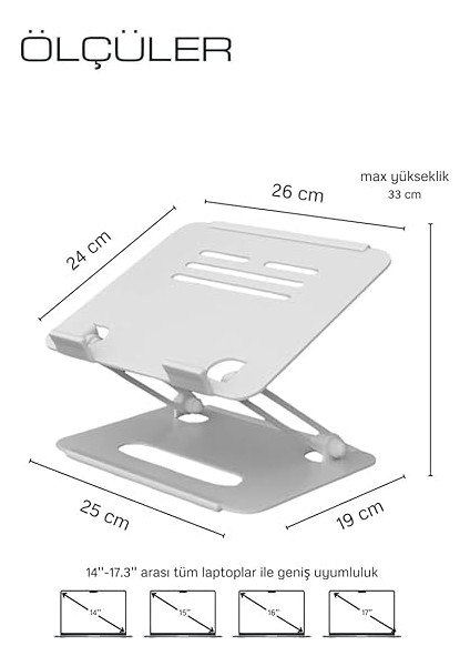 2 Tüm Modellerle Uyumlu Metal Kolay Ayarlanır Katlanabilir Beyaz Laptop Standı Yükseltici modelleri