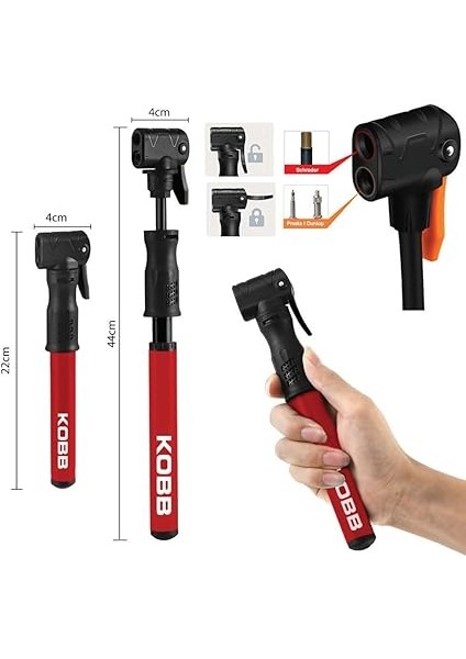KB2203 87 Psı Bisiklet Lastik Şişirme Taşınabilir Mini El Pompası ve Bisiklet Montaj Aparatı, Kırmızı/siyah modelleri