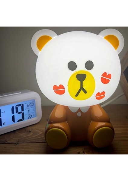 Gece Lambası Çocuklar Için Renkli Eğlenceli Karakter Aydınlatma Çocuk Odası Yatak Odası Kitap Okuma Işığı Dekoratif Lambatavşan Ayıcık (N10)