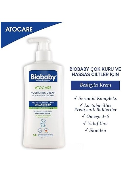 Atocare Bebek Kremi – Çok Kuru ve Atopiye Eğilimli Ciltler Için – 500 ml Pompalı Şişe – Prebiyotik & Postbiyotik Içerikli Nemlendirici Bakım Kremi modelleri