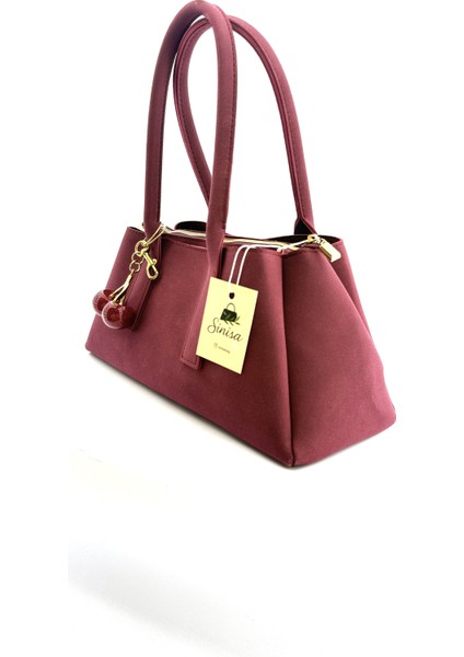 Kadın Kiraz Charm Detaylı Süet El ve Omuz Çantası