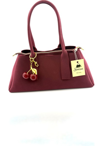 Kadın Kiraz Charm Detaylı Süet El ve Omuz Çantası indirimleri