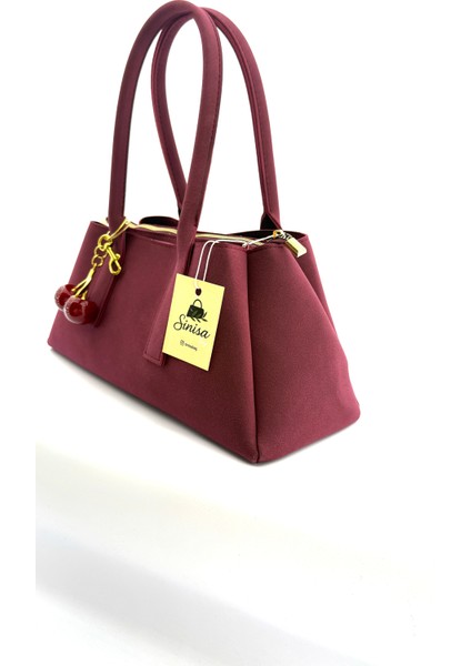 Kadın Kiraz Charm Detaylı Süet El ve Omuz Çantası