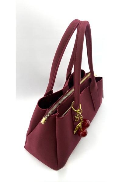 Kadın Kiraz Charm Detaylı Süet El ve Omuz Çantası