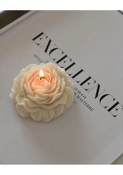 Candle Yapımı Kokusuz Açmış Şakayik Gül Dekoratif Kalıp Mum– Kırık Beyaz -7 cm