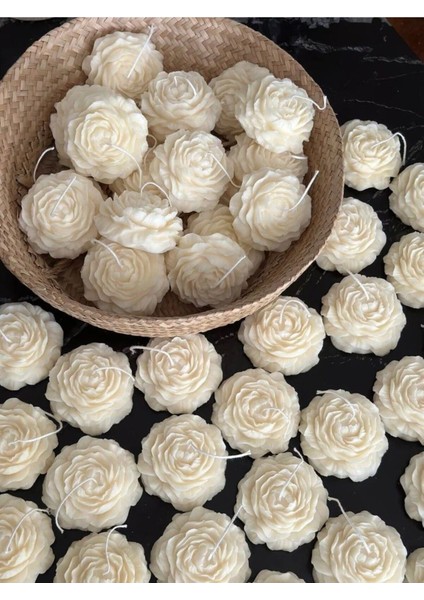 Candle Yapımı Kokusuz Açmış Şakayik Gül Dekoratif Kalıp Mum– Kırık Beyaz -7 cm modelleri