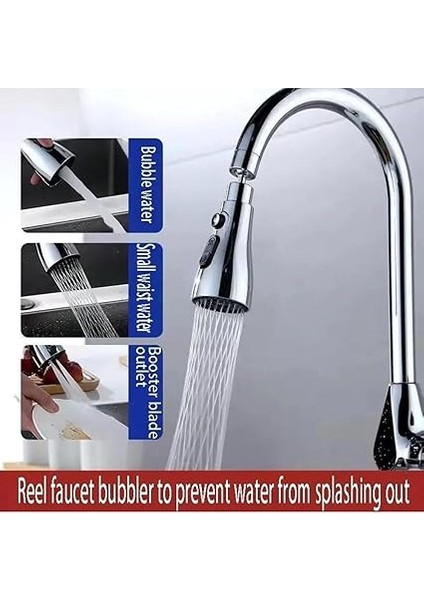 Krom 3 Fonksiyonlu Mutfak Lavabo Başlığı, 720 Derece Döner, Su Tasarruflu, Şık ve Dayanıklı Tek Musluk Ucu modelleri