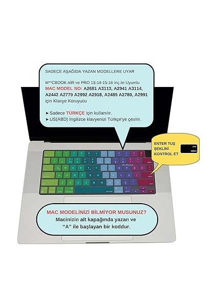 MacBook Klavye Koruyucu Us Ingilizce Amerikan-Return-Enter-Için Türkçe Çeviri Baskı Air 13,6-15,3inç - Pro 14,2-16,2inç M1-M2-M3-M4 Pro Max Uyumlu, Ince Hafif Silikon Klavye Filmi Pembe Yeşil fiyatları