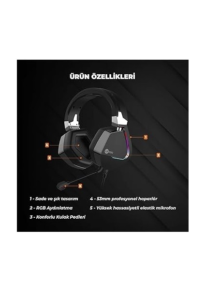 HT402 Kablolu 3.5mm Jack + USB Kulak Üstü Rgb LED Aydınlatmalı Oyuncu Kulaklığı - Ayarlanabilir Kafa Bandı, Çıkartılabilir Mikrofon, Konforlu Kulak Yastıkları, 1.8m Kablo, Gaming Kulaklık Siyah fırsatları