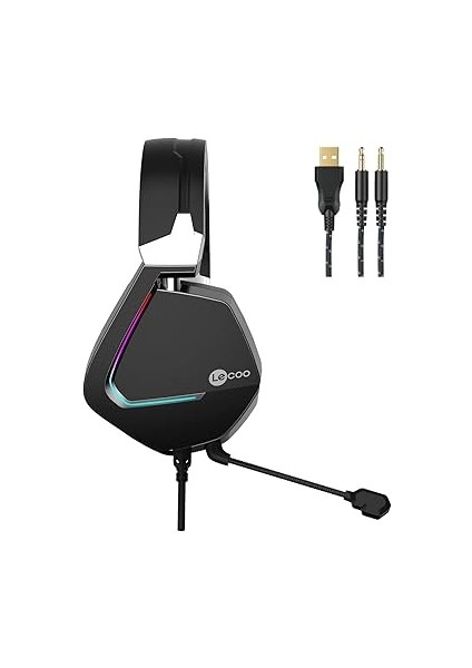 HT402 Kablolu 3.5mm Jack + USB Kulak Üstü Rgb LED Aydınlatmalı Oyuncu Kulaklığı - Ayarlanabilir Kafa Bandı, Çıkartılabilir Mikrofon, Konforlu Kulak Yastıkları, 1.8m Kablo, Gaming Kulaklık Siyah indirimleri