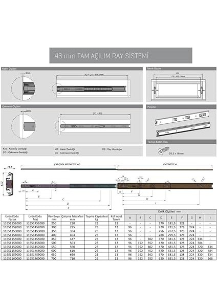 Galvanizli Teleskopik Çekmece Rayı 43X400 fiyatları