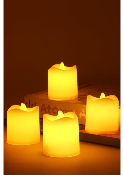4 Adet Mini LED Mum Seti Pilli Dumansız Alevli Ledli Dekoratif Yapay Mum Dekor Işığı (4 Adet (Mat Beyaz 4,5 Cm))