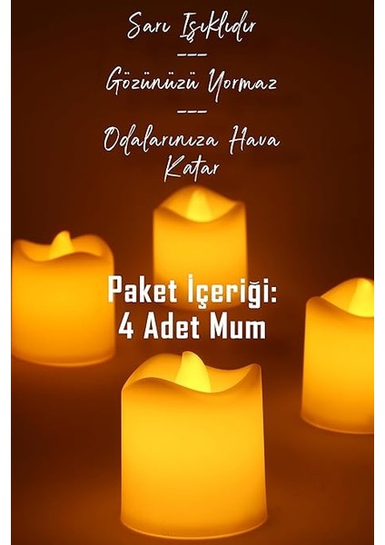 4 Adet Mini LED Mum Seti Pilli Dumansız Alevli Ledli Dekoratif Yapay Mum Dekor Işığı (4 Adet (Mat Beyaz 4,5 Cm)) fırsatları