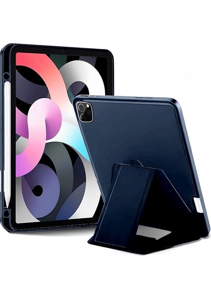 iPad Tablet Ile Uyumlu Kılıf Lüks Kadife Iç Kaplamalı Suni Deri Mıknatıslı Standlı Tablet Arka Kapak (Lacivert, iPad Pro 4.nesil 11 Inch)