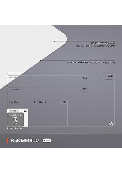 Qck Fare Altlığı (Orta) – Beyaz – Alt Tarafta Kaymaz Kauçuk Kaplama – En Iyi Izleme – Oyun Sensörleri Için Optimize Edilmiştir – 320 mm x 270 mm – Fps, Mobas, Rts, Mmo indirimleri