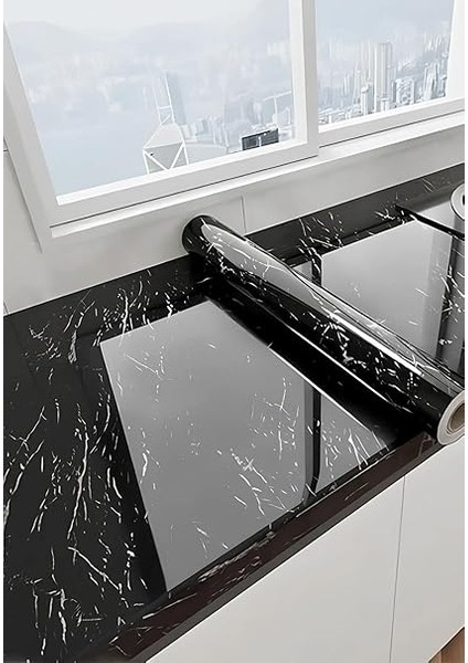 Mermer Desenli Yapışkanlı Folyo - Beyaz, 60 cm x 5 M - Mutfak Tezgahı ve Dolap Kaplama Kağıdı, Kolay Kesim ve Uygulama, Dayanıklı ve Su Geçirmez (Siyah Mermer) fiyatları