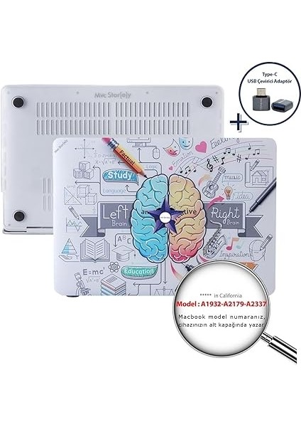 Macbook Air M1 Kılıf 13 Inç Uyumlu Beyin Desen Temalı Sert Plastik Uv Lazer Baskı Touchıd M1 Air A2337 A2179 A1932 Beyaz fiyatları