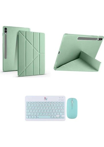 Teknoloji Samsung Galaxy Tab S9 Fe Plus X610 12.4 Inç Ile Uyumlu Standlı Kılıf ve Klavye Mouse 2 Li Set Açık Yeşil