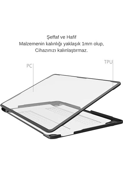MacBook Air 15.3 Inç Kılıf Outdoor Darbeye Dayanıklı Premium Tpu Kauçuk Tampon Kenarlı M2 M3 M4 A2941 A3114 A3241 Uyumlu Touch Id Kesimli Ince Hafif Koruma Şeffaf fırsatları