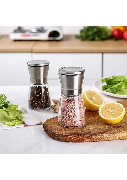 3 Adet Tuz ve Karabiber Değirmeni Seti, 180 ml Manuel Baharat Değirmeni, Ayarlanabilir Öğütücü, Cam Gövdeli Baharat, Tuz, Karabiber Için modelleri