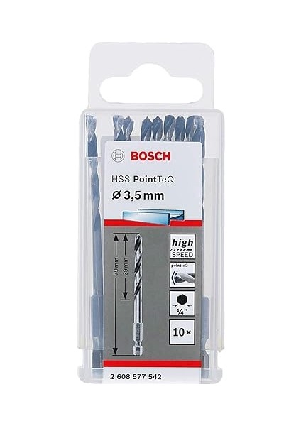 Professional 10 Stück Pointteq Sechskantbohrer (Für Metall, Ø: 3,5 Mm, Arbeitslänge: 39 Mm, Gesamtlänge: 79 Mm, ¼"-Sechskantschaft, Zubehör Für Schlagschrauber Und Bohrschrauber)
