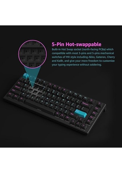 %75 MG75W Midnight Kablosuz Mekanik Klavye, 82 Tuşlu Sıcak Değiştirilebilir Oyun Klavyesi, Mac/win Için (Akko V3 Pro Kremsi Sarı) modelleri