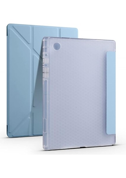 Samsung Galaxy Tab A8 10.5 SM-X200 Tablet Kılıfı Standlı Tri Folding Kalemlikli Silikon Smart Cover - Mavi