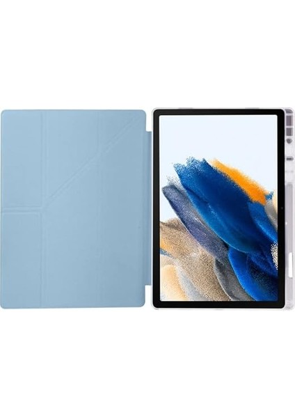 Samsung Galaxy Tab A8 10.5 SM-X200 Tablet Kılıfı Standlı Tri Folding Kalemlikli Silikon Smart Cover - Mavi fırsatları