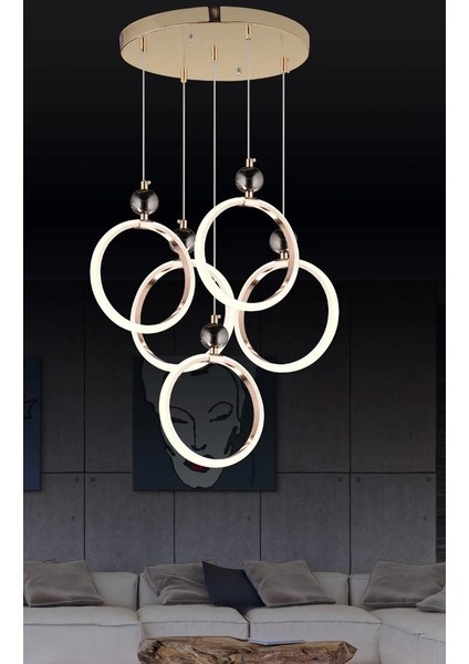 Ld 073 5 Model Gold 3 Renkli Salon ve Oturma Odası Için Ideal Alüminyum Avize, 35X70