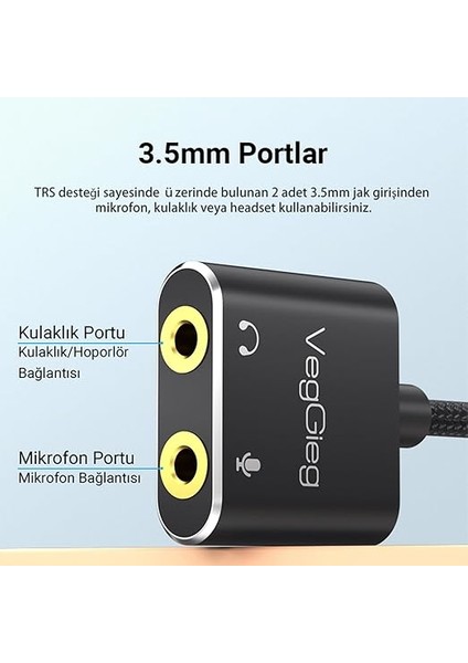 Type-C Ses Kartı 3.5mm Kulaklık ve Mikrofon Girişli modelleri