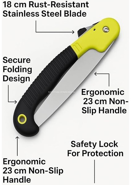 Katlanır Budama Testeresi, 18 cm Paslanmaz Çelik Bıçak, 23 cm Kaymaz Ergonomik Sap, Güvenlik Kilitli, Ağaç Dalı Kesim ve Bahçe Kullanımı Için Pratik El Testeresi modelleri